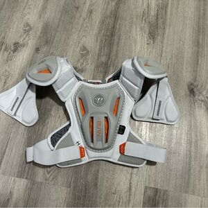 Warrior Burn Lacrosse Youth Shoulder Pad Size Small White Gray Orange NOCSAE